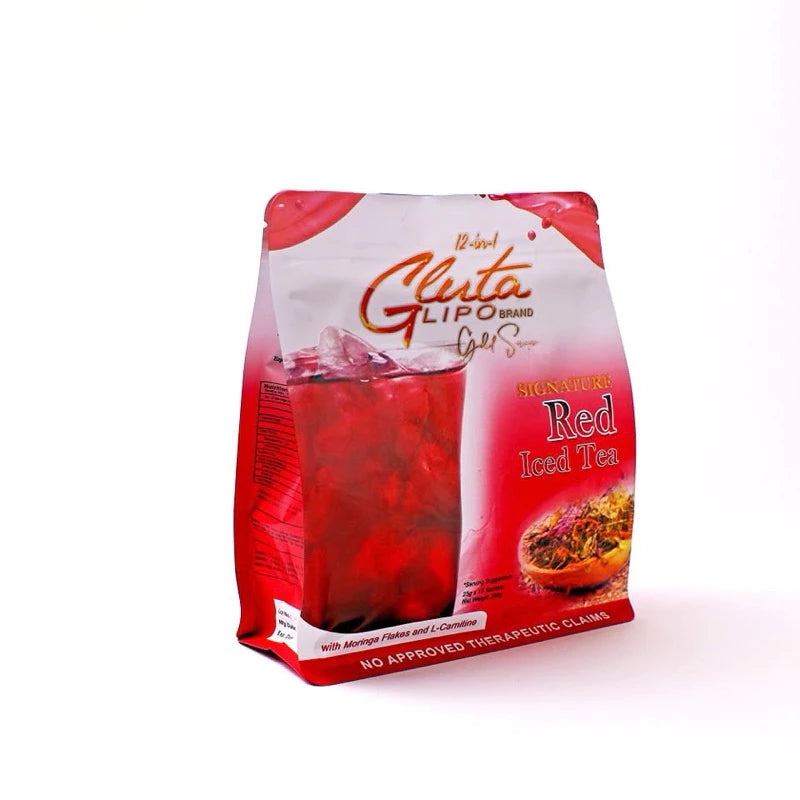 Red Gluta Glipo tea package on a white background